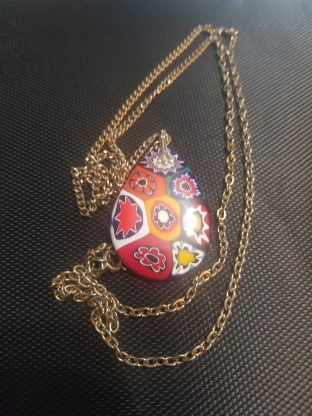 Rare: Vintage Murano Millefiori [Teardrop-Shaped] Glass-Pendant Necklace